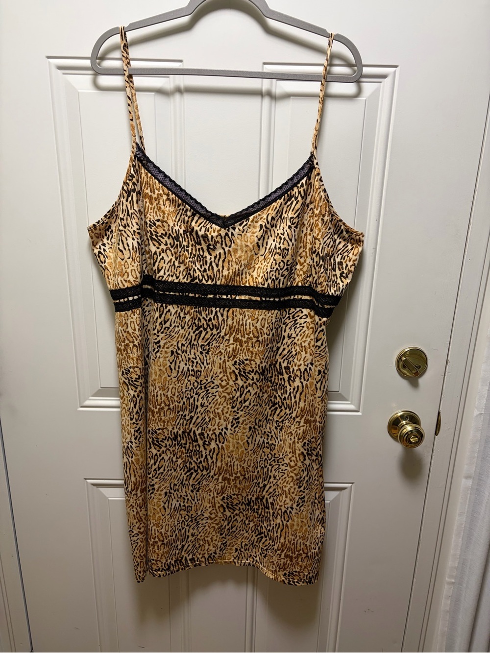 Natori x Cruz Leopard Print Slip Dress Lace trim 22/24
